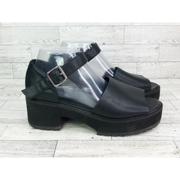 Asos Design Chunky Y2K Platform Sandals Fisherman Black Leather Size UK 6 US 8 - Picture 1 of 11